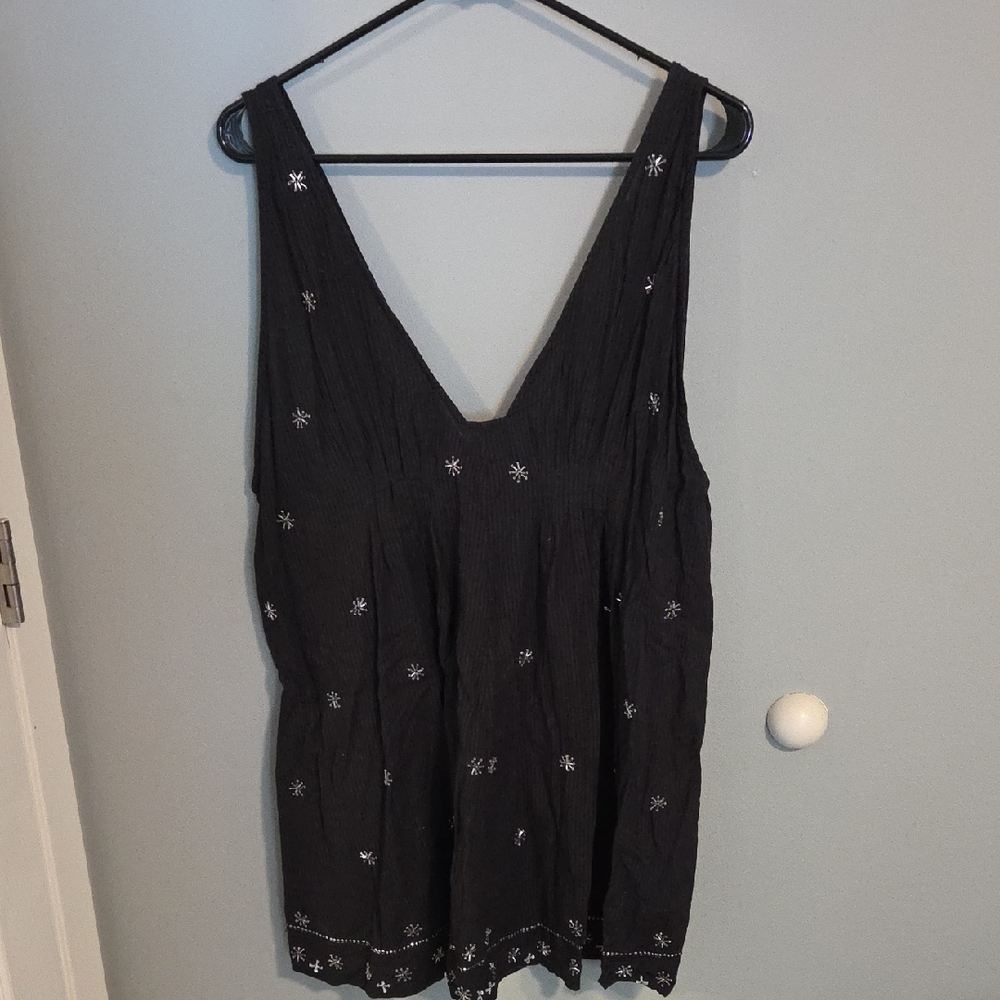 We The Free Black Mini Dress with White Embroidery